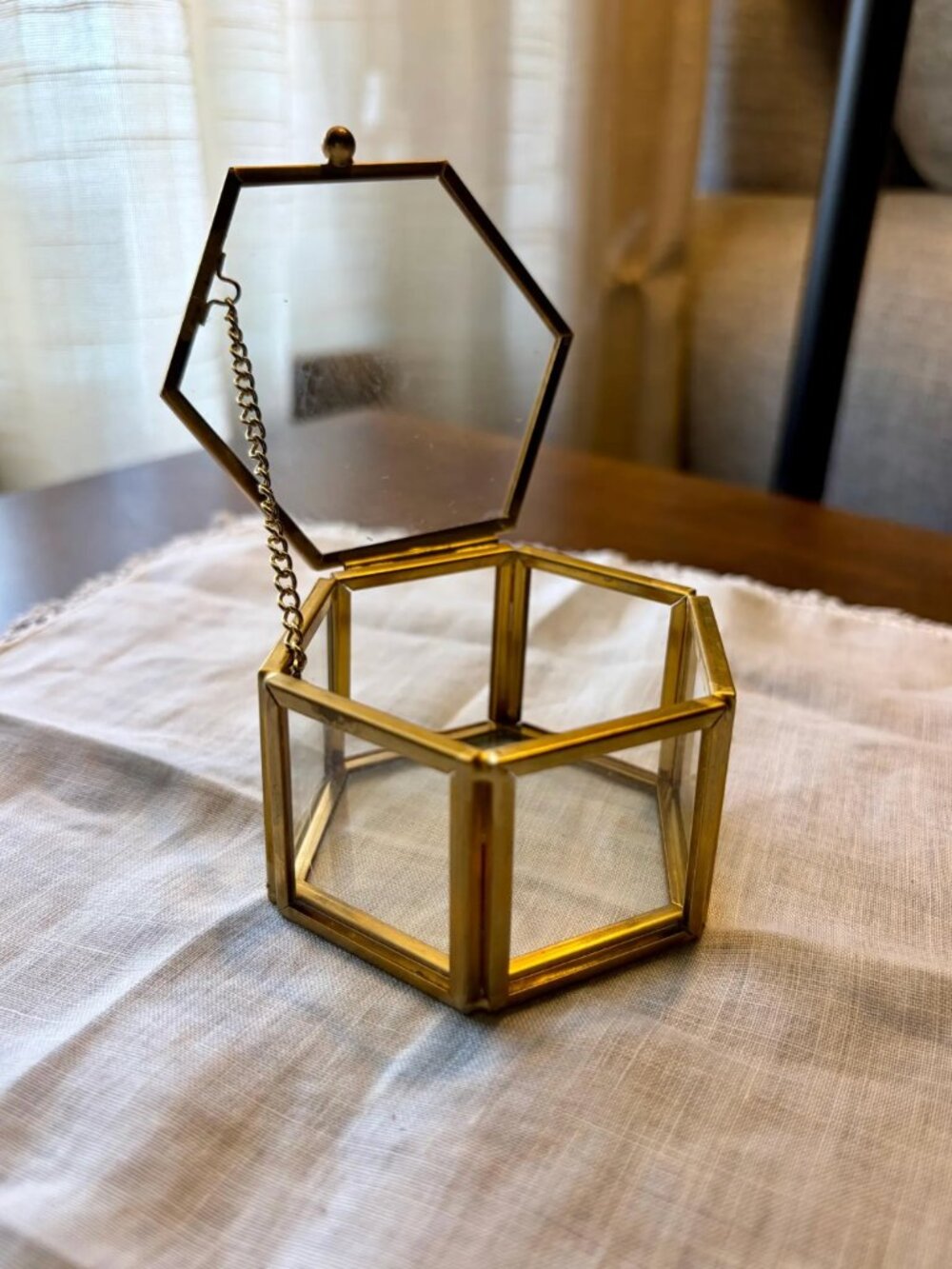 Vintage Hexagonal Glass Trinket Box
